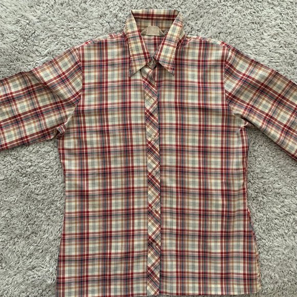 70s Vintage Button-Down Plaid Shirt. Small. Koret of California. - Picture 2 of 11
